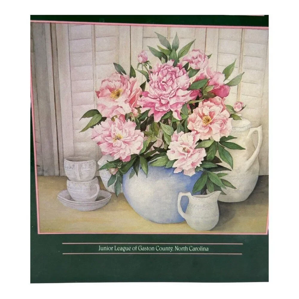 Southern Elegance Green Spiral-Bound Cookbook With Floral‎ Cover & Recipes 1987